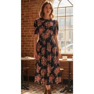 Vintage 80's Victorian Garden Style Yoke Waisted Midi Dress by Miss Dorby